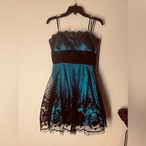 Teal floral prom dress